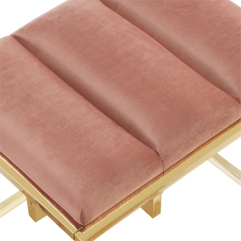Posh Living Markus Modern Tufted Velvet Ottoman in Blush Pink/Gold