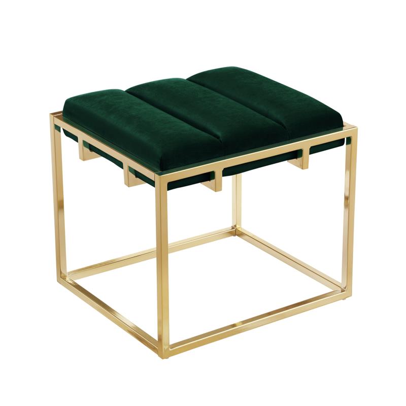 Posh Living Markus Modern Tufted Velvet Ottoman in Green/Gold