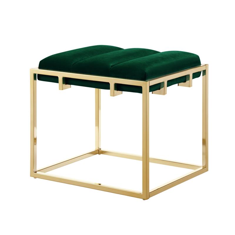 Posh Living Markus Modern Tufted Velvet Ottoman in Green/Gold