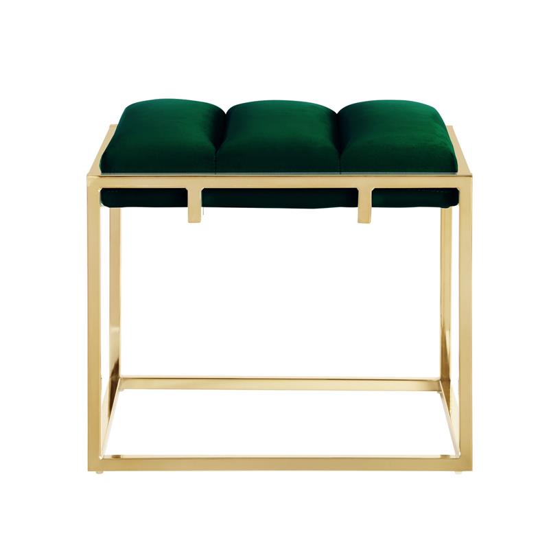 Posh Living Markus Modern Tufted Velvet Ottoman in Green/Gold
