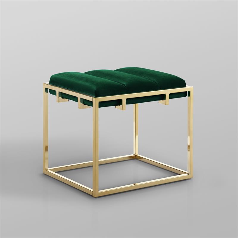 Posh Living Markus Modern Tufted Velvet Ottoman in Green/Gold