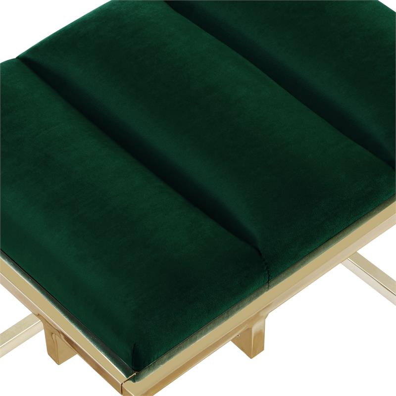 Posh Living Markus Modern Tufted Velvet Ottoman in Green/Gold
