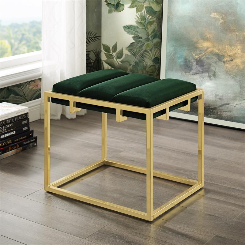 Posh Living Markus Modern Tufted Velvet Ottoman in Green/Gold