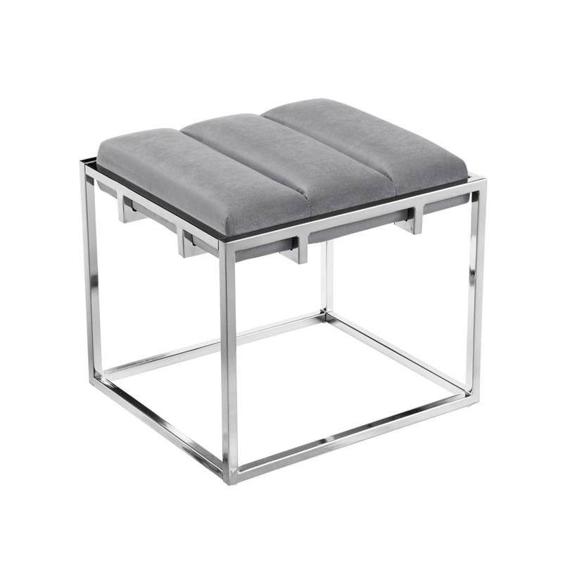 Posh Living Markus Modern Tufted Velvet Ottoman in Gray/Chrome