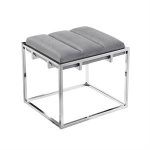 Posh Living Markus Modern Tufted Velvet Ottoman in Gray/Chrome