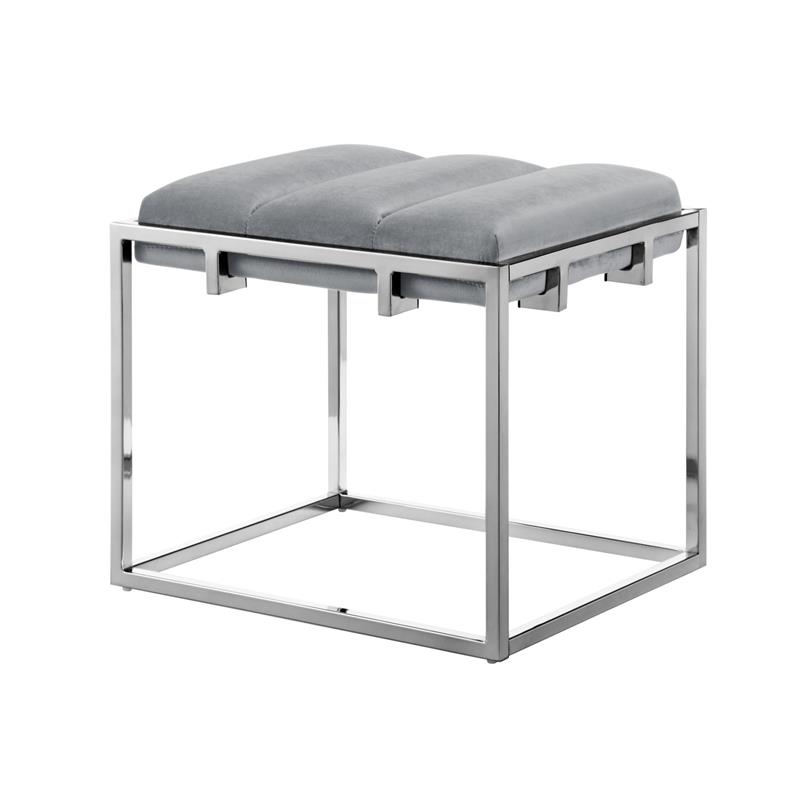 Posh Living Markus Modern Tufted Velvet Ottoman in Gray/Chrome