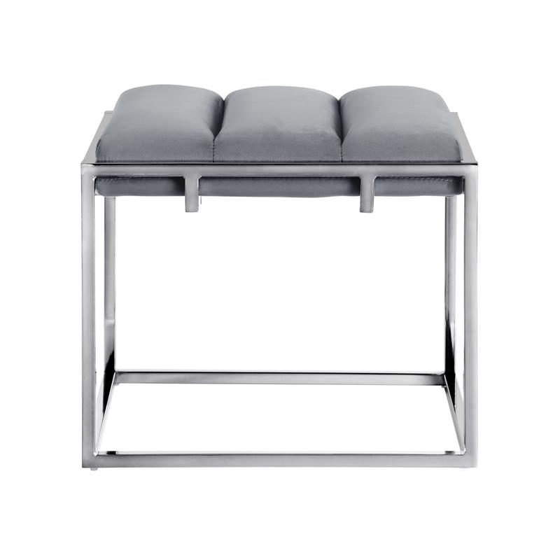 Posh Living Markus Modern Tufted Velvet Ottoman in Gray/Chrome