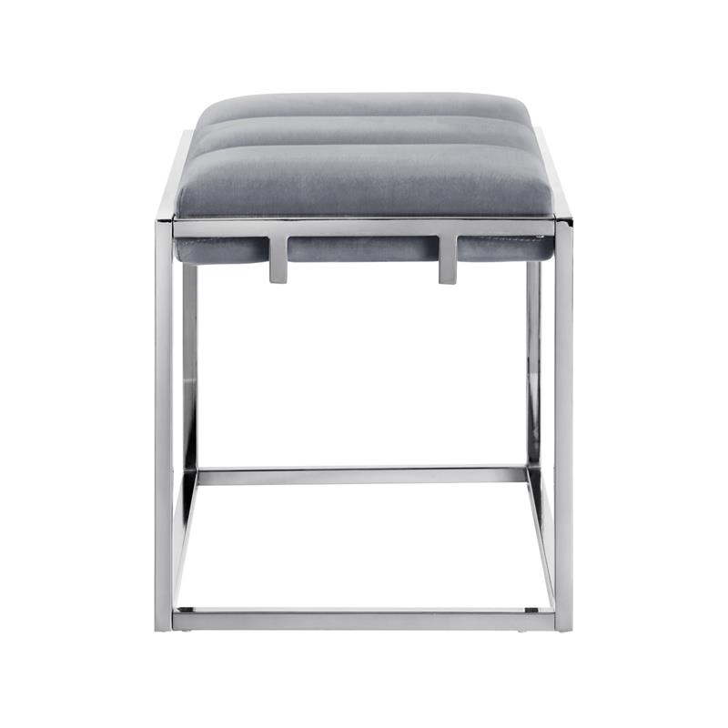 Posh Living Markus Modern Tufted Velvet Ottoman in Gray/Chrome