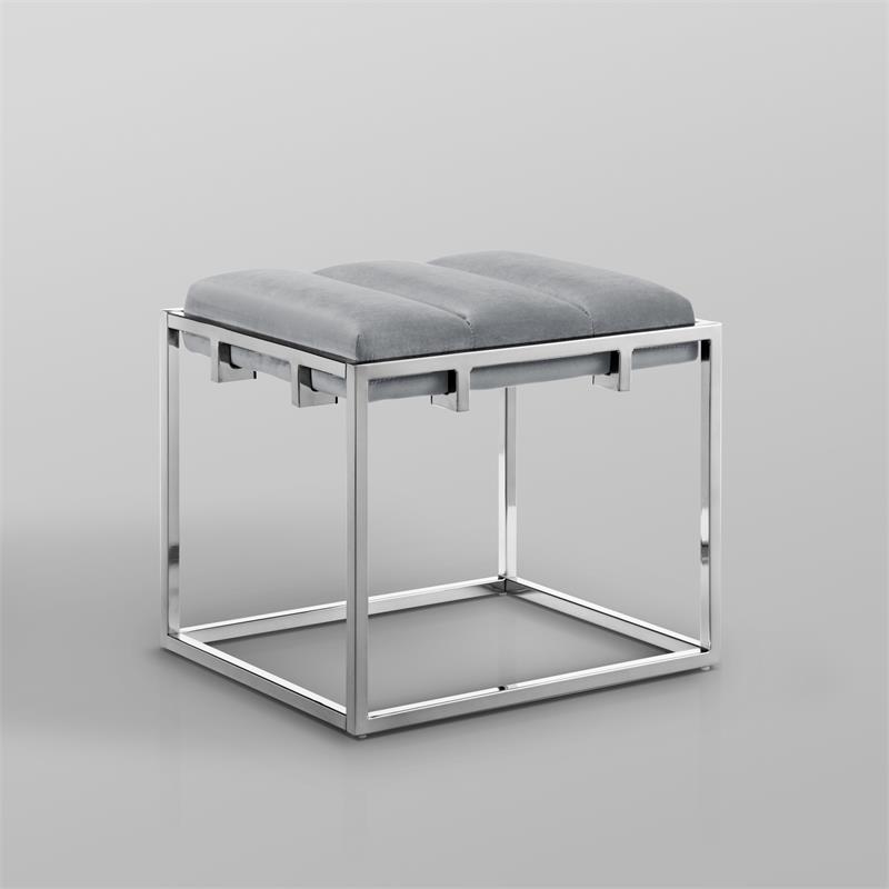 Posh Living Markus Modern Tufted Velvet Ottoman in Gray/Chrome