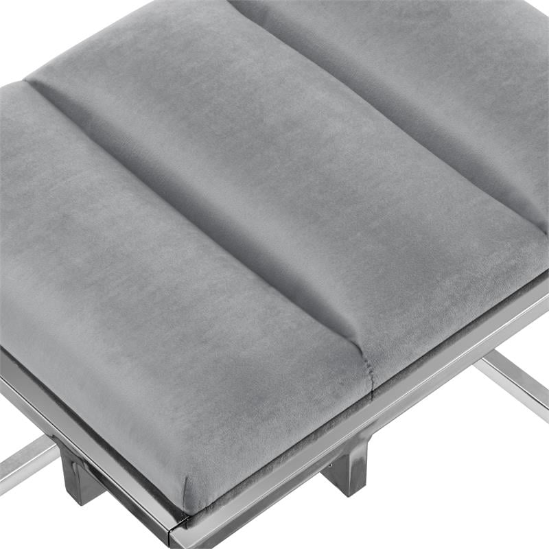 Posh Living Markus Modern Tufted Velvet Ottoman in Gray/Chrome