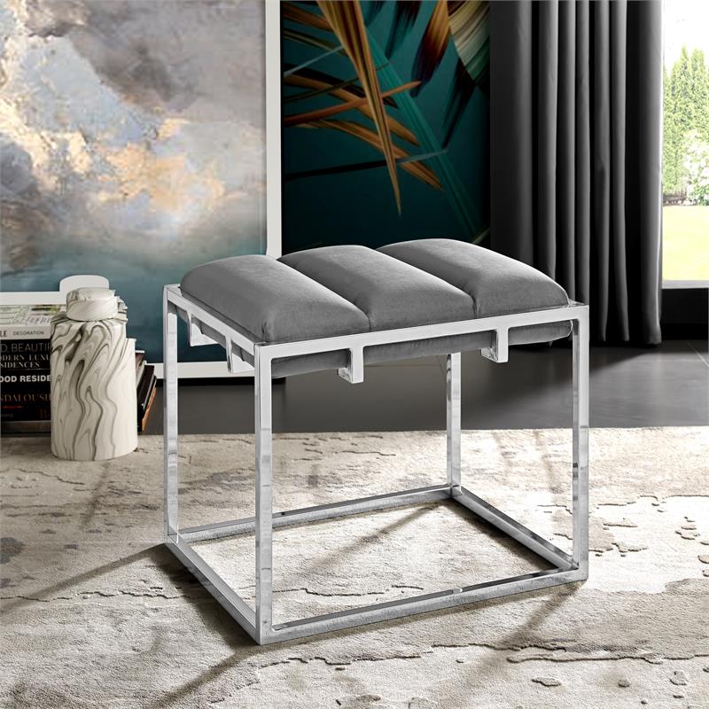 Posh Living Markus Modern Tufted Velvet Ottoman in Gray/Chrome