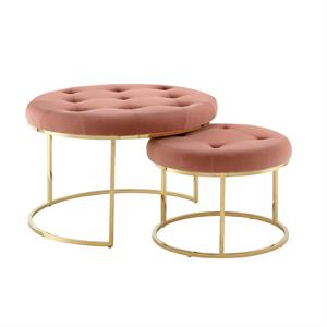 Posh Living Aaden Tufted Velvet Nesting Ottoman in Blush Pink/Gold (Set of 2)
