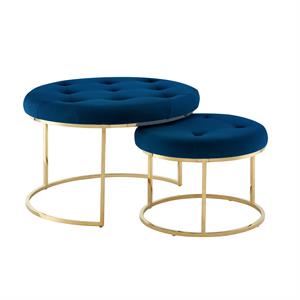 Posh Living Aaden Tufted Velvet Nesting Ottoman in Navy Blue/Gold (Set of 2)