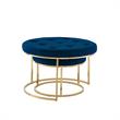 Posh Living Aaden Tufted Velvet Nesting Ottoman in Navy Blue/Gold (Set of 2)
