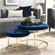 Posh Living Aaden Tufted Velvet Nesting Ottoman in Navy Blue/Gold (Set of 2)