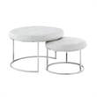 Posh Living Aaden Tufted Faux Leather Nesting Ottoman in White/Chrome (Set of 2)