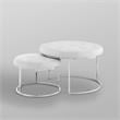 Posh Living Aaden Tufted Faux Leather Nesting Ottoman in White/Chrome (Set of 2)