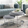 Posh Living Aaden Tufted Faux Leather Nesting Ottoman in Gray/Chrome (Set of 2)