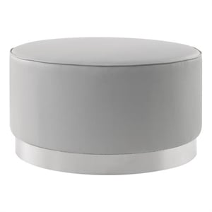 Posh Living Suchada Faux Leather Round Cocktail Ottoman in Gray/Chrome