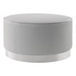 Posh Living Suchada Faux Leather Round Cocktail Ottoman in Gray/Chrome