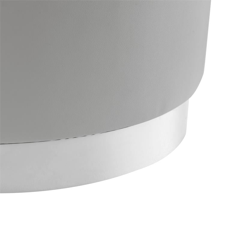 Posh Living Suchada Faux Leather Round Cocktail Ottoman in Gray/Chrome