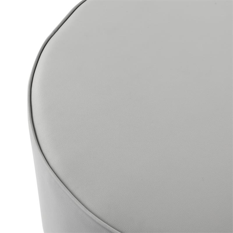 Posh Living Suchada Faux Leather Round Cocktail Ottoman in Gray/Chrome