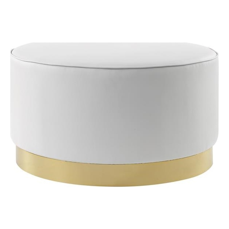 Posh Living Suchada Faux Leather Round Cocktail Ottoman in White/Gold