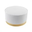 Posh Living Suchada Faux Leather Round Cocktail Ottoman in White/Gold
