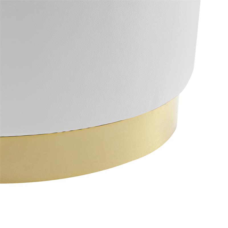Posh Living Suchada Faux Leather Round Cocktail Ottoman in White/Gold
