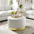 Posh Living Suchada Faux Leather Round Cocktail Ottoman in White/Gold