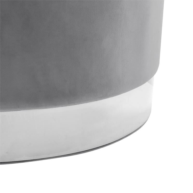 Posh Living Suchada Velvet Round Cocktail Ottoman in Gray/Chrome