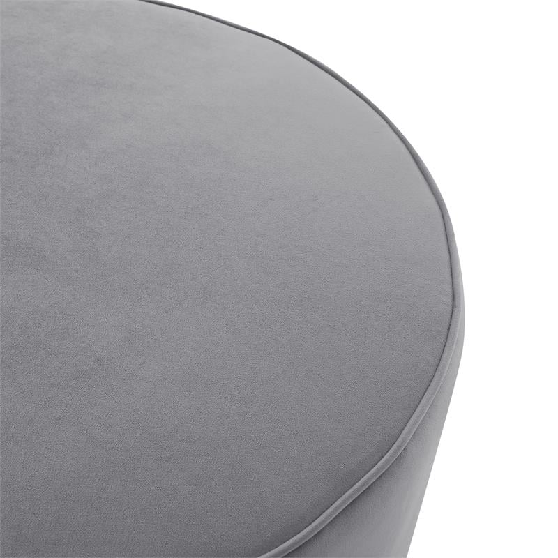 Posh Living Suchada Velvet Round Cocktail Ottoman in Gray/Chrome
