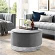 Posh Living Suchada Velvet Round Cocktail Ottoman in Gray/Chrome