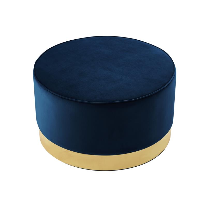 Posh Living Suchada Velvet Round Cocktail Ottoman in Navy/Gold