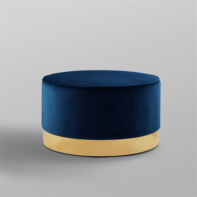 Posh Living Suchada Velvet Round Cocktail Ottoman in Navy/Gold