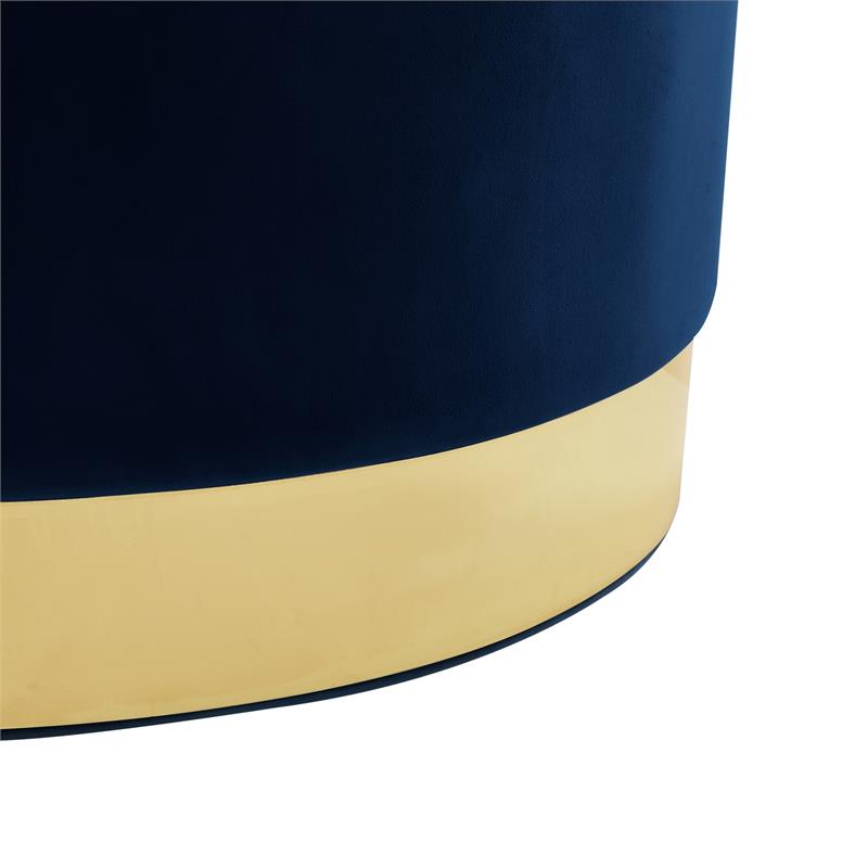 Posh Living Suchada Velvet Round Cocktail Ottoman in Navy/Gold