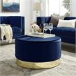 Posh Living Suchada Velvet Round Cocktail Ottoman in Navy/Gold