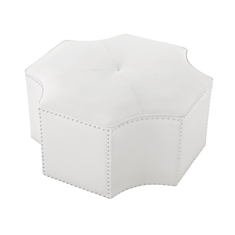 Posh Living Runrawin Faux Leather Octagon Cocktail Ottoman in White