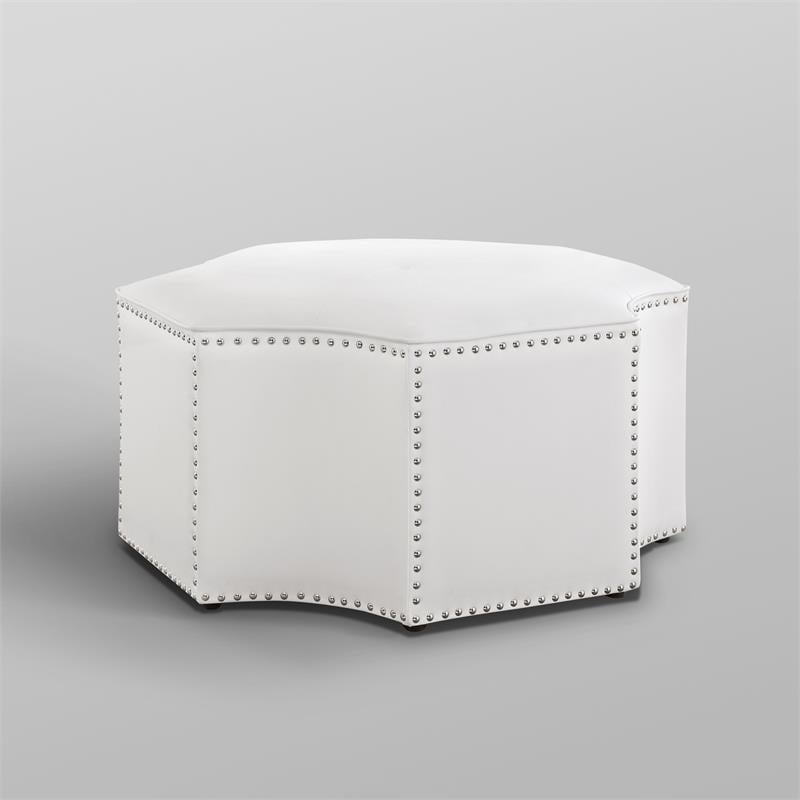 Posh Living Runrawin Faux Leather Octagon Cocktail Ottoman in White