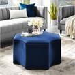 Posh Living Runrawin Velvet Upholstered Octagon Cocktail Ottoman in Navy Blue