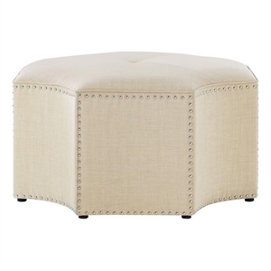 Posh Living Runrawin Linen Fabric Octagon Cocktail Ottoman in Cream/White