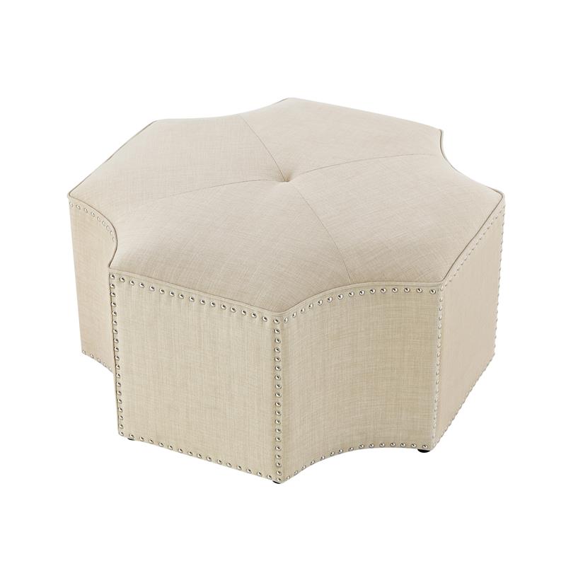 Posh Living Runrawin Linen Fabric Octagon Cocktail Ottoman in Cream/White