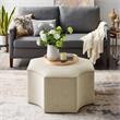 Posh Living Runrawin Linen Fabric Octagon Cocktail Ottoman in Cream/White