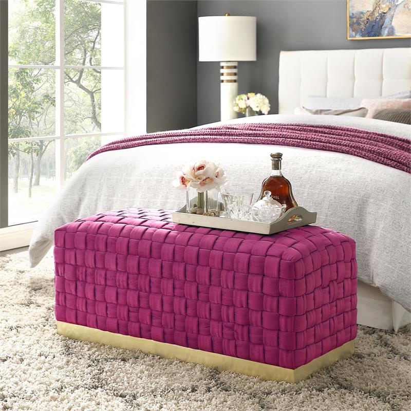 Posh Living Michirin Woven Velvet Bench in Fuchsia/Gold