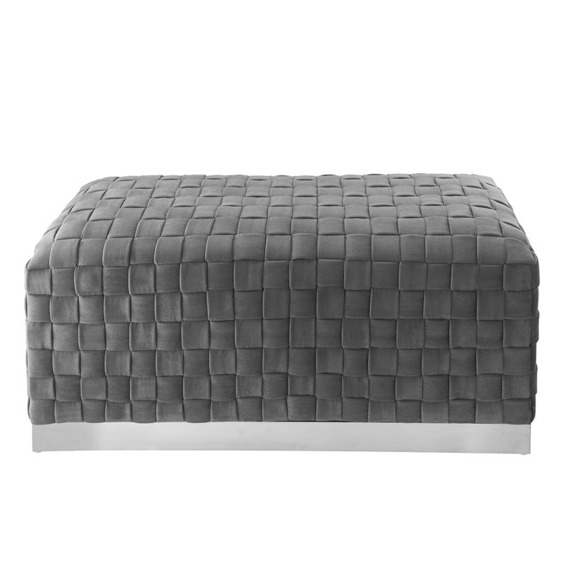 Posh Living Michirin Woven Velvet Bench in Gray/Chrome