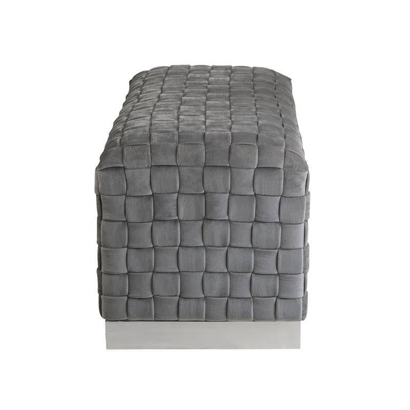 Posh Living Michirin Woven Velvet Bench in Gray/Chrome