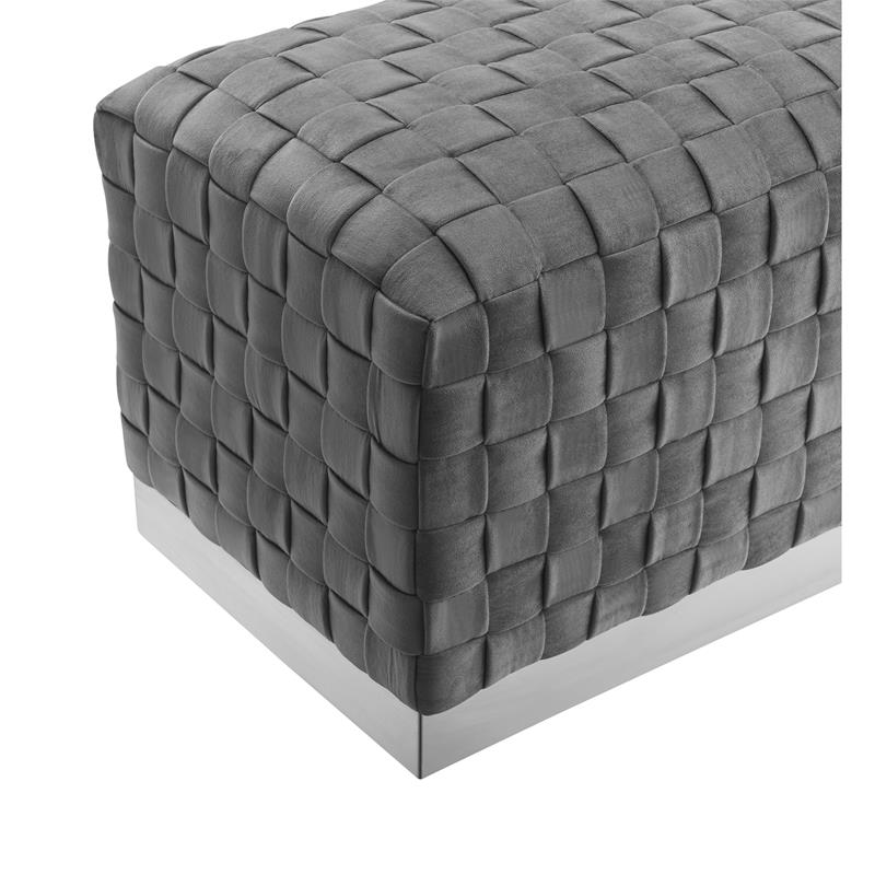 Posh Living Michirin Woven Velvet Bench in Gray/Chrome