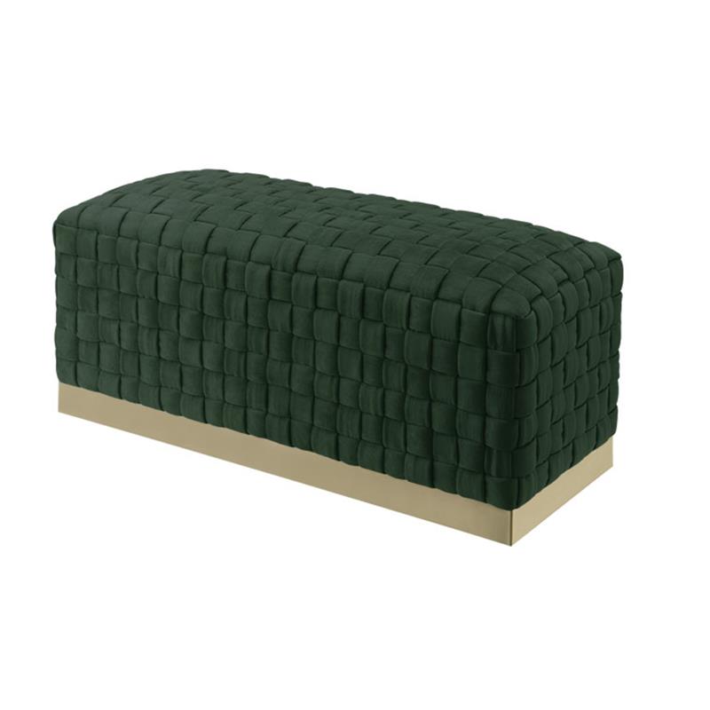 Posh Living Michirin Woven Velvet Bench in Hunter Green/Gold