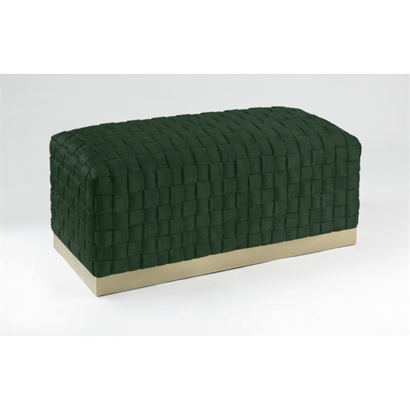 Posh Living Michirin Woven Velvet Bench in Hunter Green/Gold