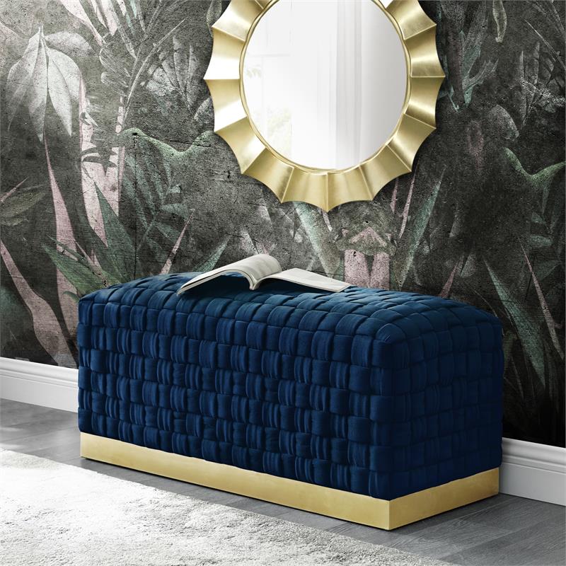 Posh Living Michirin Woven Velvet Bench in Navy/Gold